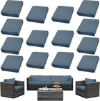 14Pcs Outdoor Cushion Covers, Patio Cushion Covers,Stretch Elastic Slipcovers, Replacement Washable & Reusable Furniture Protector for Patio Couch (Gray-Blue,Cover Only)