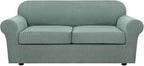 H.VERSAILTEX 3 Piece Stretch Sofa Covers for 2 Cushion Sofa Couch Covers for Living Room Sofa Slipcovers (Base Cover Plus 2 Seat Cushion Covers) Thicker Jacquard Fabric(Large Sofa, Sage)