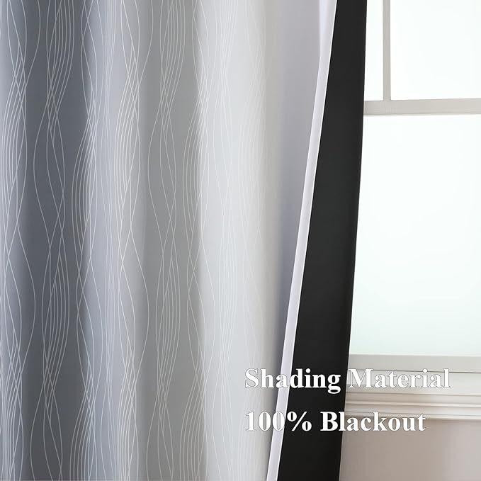 Estelar Textiler Grayish White and Grey Blackout Curtains for Living Room, Ombre Thermal Insulated Noise Reducing Blackout Drapes for Bedroom, Full Room Darkening Grommet Curtains, 52Wx45L, 2 Panels