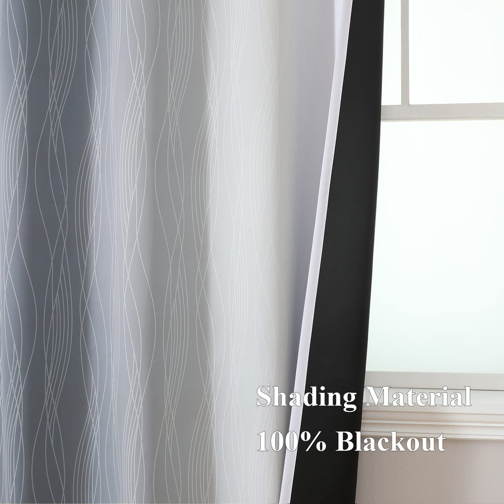 Gray and Greyish White Ombre Blackout Curtains for Bedroom 63 Inch Long