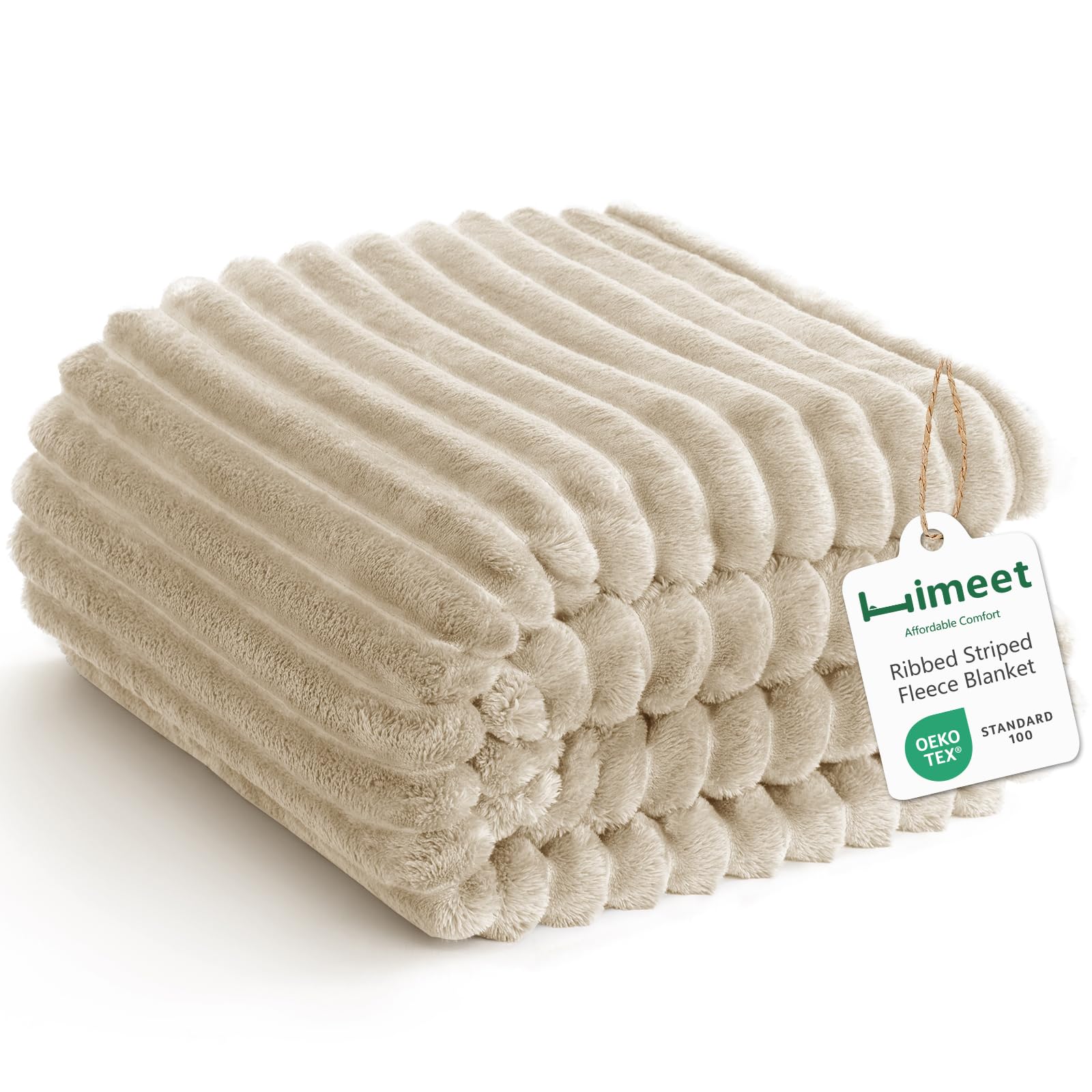 HIMEET Linen Twin Blanket for Bed, 300GSM Ribbed Fleece, 60 x 80 Inches