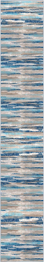 Lansny Modern Abstract Runner Rug 3x16, Blue Washable Long Kitchen Runner Non-Slip Soft Hallway Rug Runner Ultra Thin Print Faux Wool Carpet for Entryway Bedroom Laundry Room Indoor Home Decor