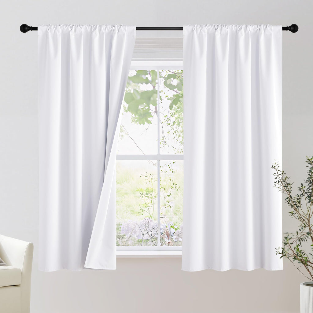 NICETOWN Bedroom 100% Blackout Curtains, 2 Panels, 42 by 63, Snow White, Window Treatment Rod Pocket Curtains/Drapes for Bedroom