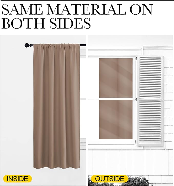 NICETOWN Kitchen Window Blackout Curtains - Window Treatment Thermal Insulated Rod Pocket Small Blackout Draperies/Drapes for Bedroom/Kitchen (Cappuccino, Set of 2, 34 in x 72 in (W x L)