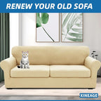 XINEAGE 2026 New 3 Pieces Couch Covers for 2 Extra Large Cushion Sofa Super Stretch Sofa Cover for 2 Large Seat Cushion Universal Loveseat Slip Cover for Living Room (Beige), 71"-91"(2 Cushions)