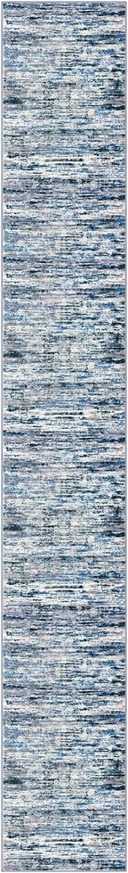 Lansny Modern Abstract Runner Rug 2.6x18, Grey Blue White Washable Long Kitchen Runner Non-Slip Soft Hallway Rug Runner Thin Print Faux Wool Carpet for Entryway Bedroom Laundry Room Indoor Home Decor