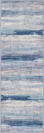 KOZYFLY 3x8 Ft Rug Modern Ombre Runner Rug for Hallway, Washable Kitchen Rugs Non-Slip Soft Striped Entryway Rug, Print Blue/Grey/Beige Abstract Carpet for Laundry Nursery