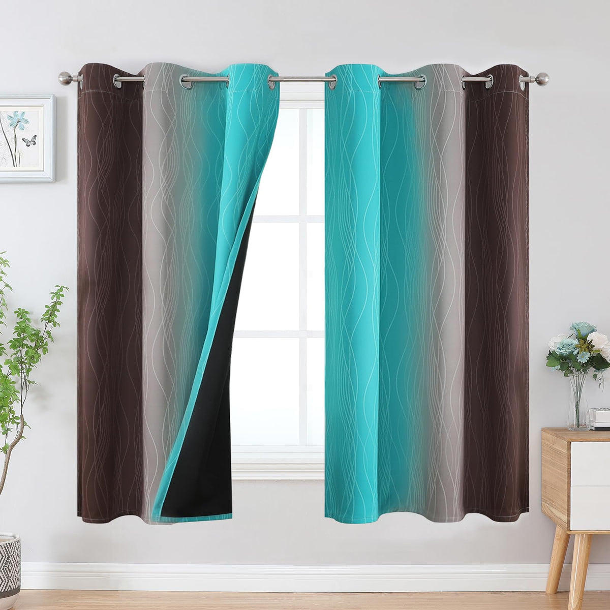 Yellow and Grey Ombre Blackout Curtains for Living Room 42Wx63L Inch Length