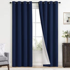 Yakamok Navy Blue 100% Blackout Curtains 84 Inches Long Thermal Insulated Window Curtain for Bedroom Living Room Darkening Set of 2 Panels Grommet Top Drapes with 2 Thick Layers 52x84 Inches Dark Blue