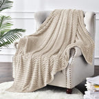 BEDELITE 3D Ribbed Jacquard Linen Blankets Queen Size for Bed, 90x90 Inch