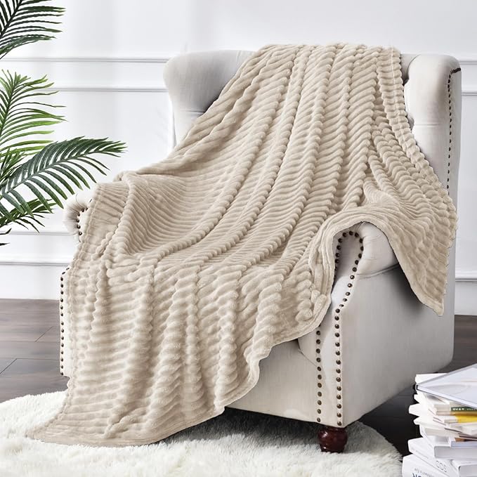 BEDELITE 3D Ribbed Jacquard Linen Blankets Queen Size for Bed, 90x90 Inch