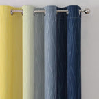 Estelar Textiler Navy Blue and Yellow Blackout Curtains 45 Inch Length, Full Light Blocking Gradient Drapes for Kitchen, Thermal Insulated Grommet Ombre Curtains for Bathroom,52Wx45L,2 Panels