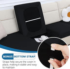hyha Milk Silk Couch Cushion Covers, Soft Magic Sofa Covers Washable for 3 Cushion Couch, Stretch Sectional Outdoor Cushion Covers for Patio Furniture with Elastic Bottom(Large, Black)