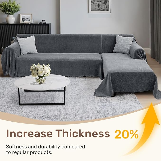 Sectional Couch Covers, 2 Pieces Washable L Shaped Couch Covers Sofa Blanket for Dogs Pet Friendly Sectional Sofa Slipcovers Furniture Covers,71"x 118"+ 71"x 118",(XX-Large,Dark Gray)