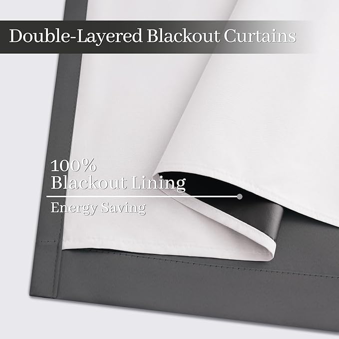 Yakamok 100% Blackout Curtains 38x63 inch Length Charcoal Grey-Bedroom