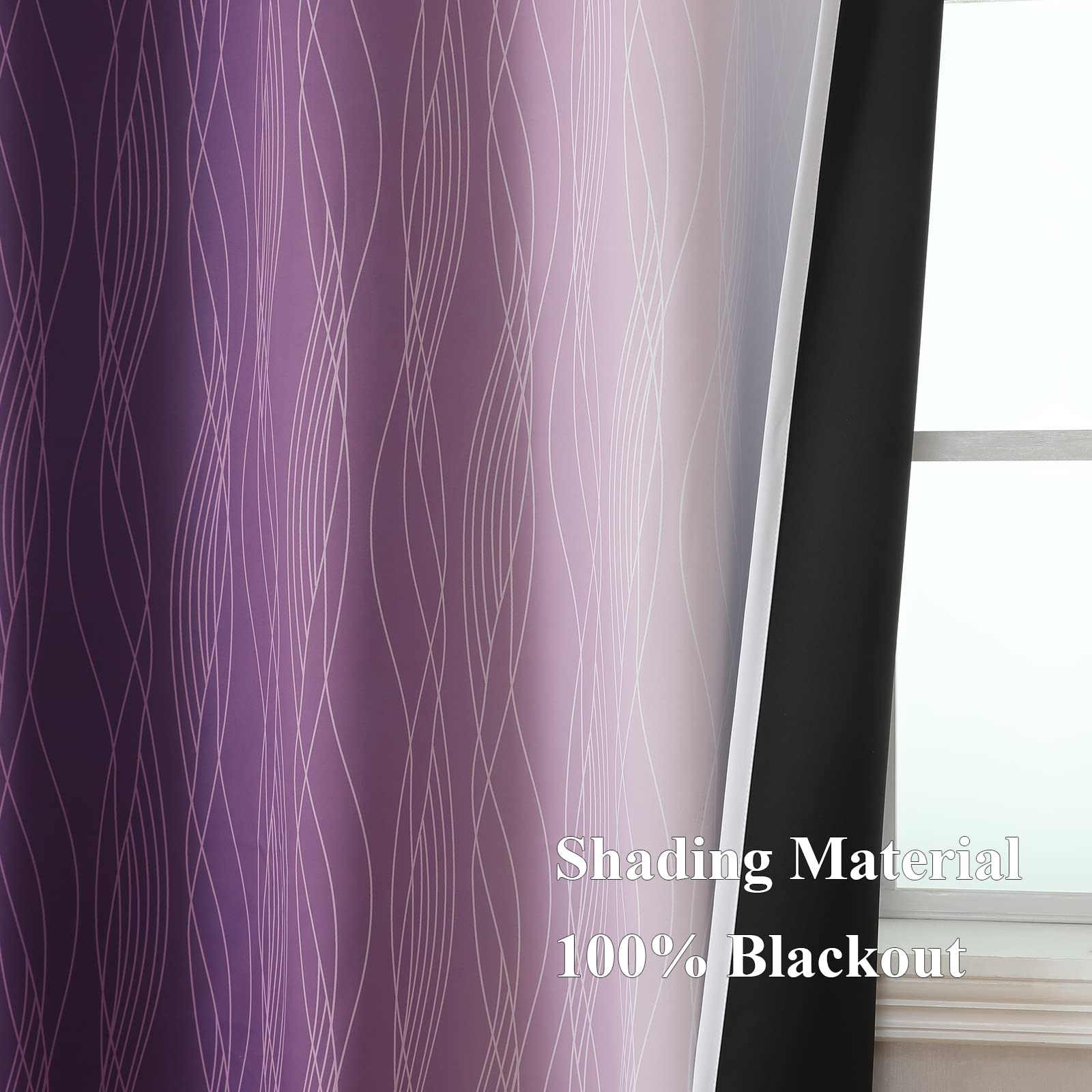Purple and Greyish White Ombre Blackout Curtains for Bedroom 102 Inch Long