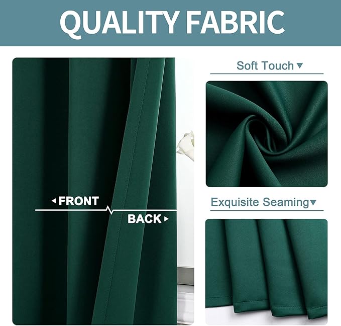 ChrisDowa Blackout Curtains 80 Inches Long 2 Panels Set for Living Room, Grommet Thermal Insulated Room Darkening Curtains for Bedroom (Forest Green, 52 x 80 Inch)