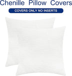 CaliTime Throw Pillow Covers Decorative 26 X 26 Inches Pack of 2 Cozy Chenille Cushion Cases for Couch Sofa Bed Living Room Home True White