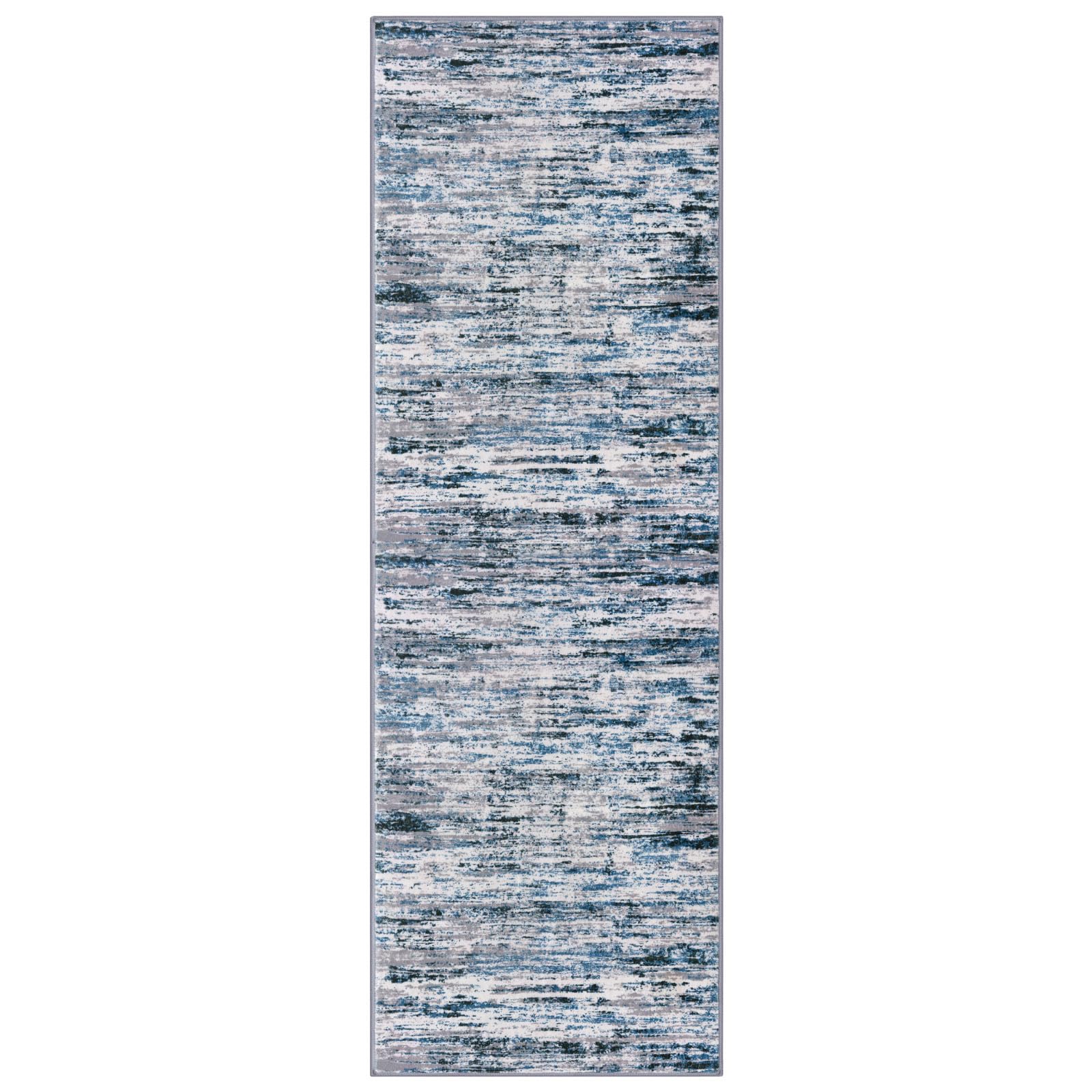 Lansny Modern Abstract Runner Rug 3x8, Grey Blue White, Washable Kitchen Runner Non-Slip Soft Hallway Rug Thin Print Faux Wool Carpet for Entryway Bedroom Laundry Room Indoor Home Office Decor