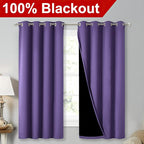 NICETOWN 100% Blackout Curtains with Black Liners, Thermal Insulated Full Blackout 2-Layer Lined Drapes, Energy Efficiency Window Draperies for Bedroom (Lilac Purple, 2 Panels, 52-inch W by 63-inch L)