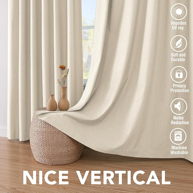 H.VERSAILTEX 100% Blackout Curtains for Bedroom Thermal Insulated Linen Textured Curtains Heat and Full Light Blocking Drapes Living Room Curtains 2 Panel Sets, Bleached Sand, 42x84 Inch