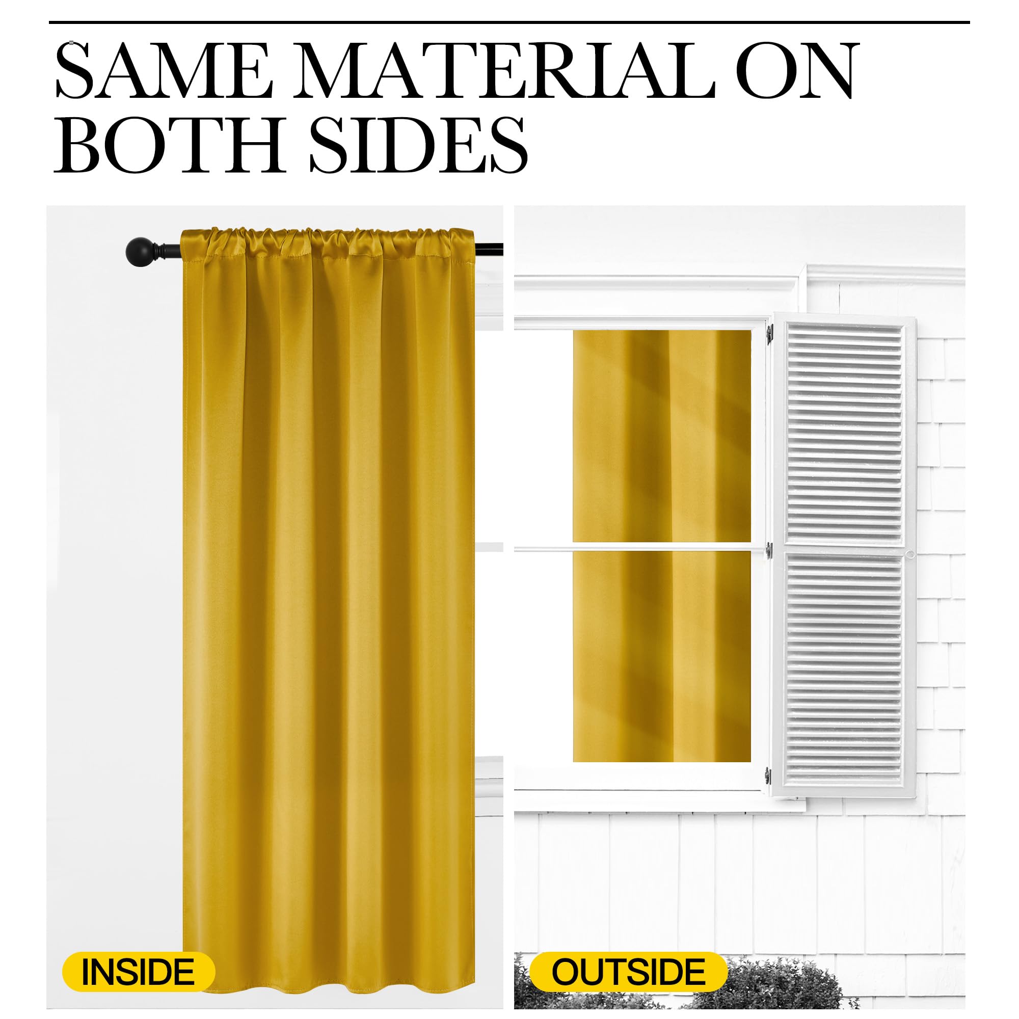 NICETOWN Gold Blackout Cafe Faux Silk Curtains for Small Windows, 42" Wide by 36" Long, 2 Panels, Rod Pocket Privacy Blackout Satin Drapes for Home Decoration