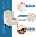 H.VERSAILTEX Wingback Chair Covers Velvet Plush Wing Chair Slipcover 1 Piece High Stretch Wing Back Chair Slipcovers Sofa Cover Furniture Cover with Elastic Bottom, Ivory