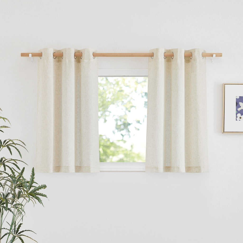 NICETOWN Natural Linen Kitchen Window Curtains Over Sink, Grommet Thick Linen Burlap Short Window Treatments Privacy Assured with Light Filtering for Bedroom/Bathroom, W34 x L36, 2 Panels