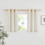 NICETOWN Natural Linen Kitchen Window Curtains Over Sink, Grommet Thick Linen Burlap Short Window Treatments Privacy Assured with Light Filtering for Bedroom/Bathroom, W34 x L36, 2 Panels