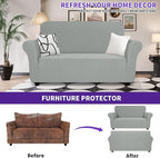 ZNSAYOTX Super Stretch Loveseat Covers (57"-70"), New Striped Love Seat Slipcover, Dogs Pet Friendly Anti-Slip Couch Protector Spandex Durable 2 Seater Fabric Sofa Cover(Light Grey, Loveseat)