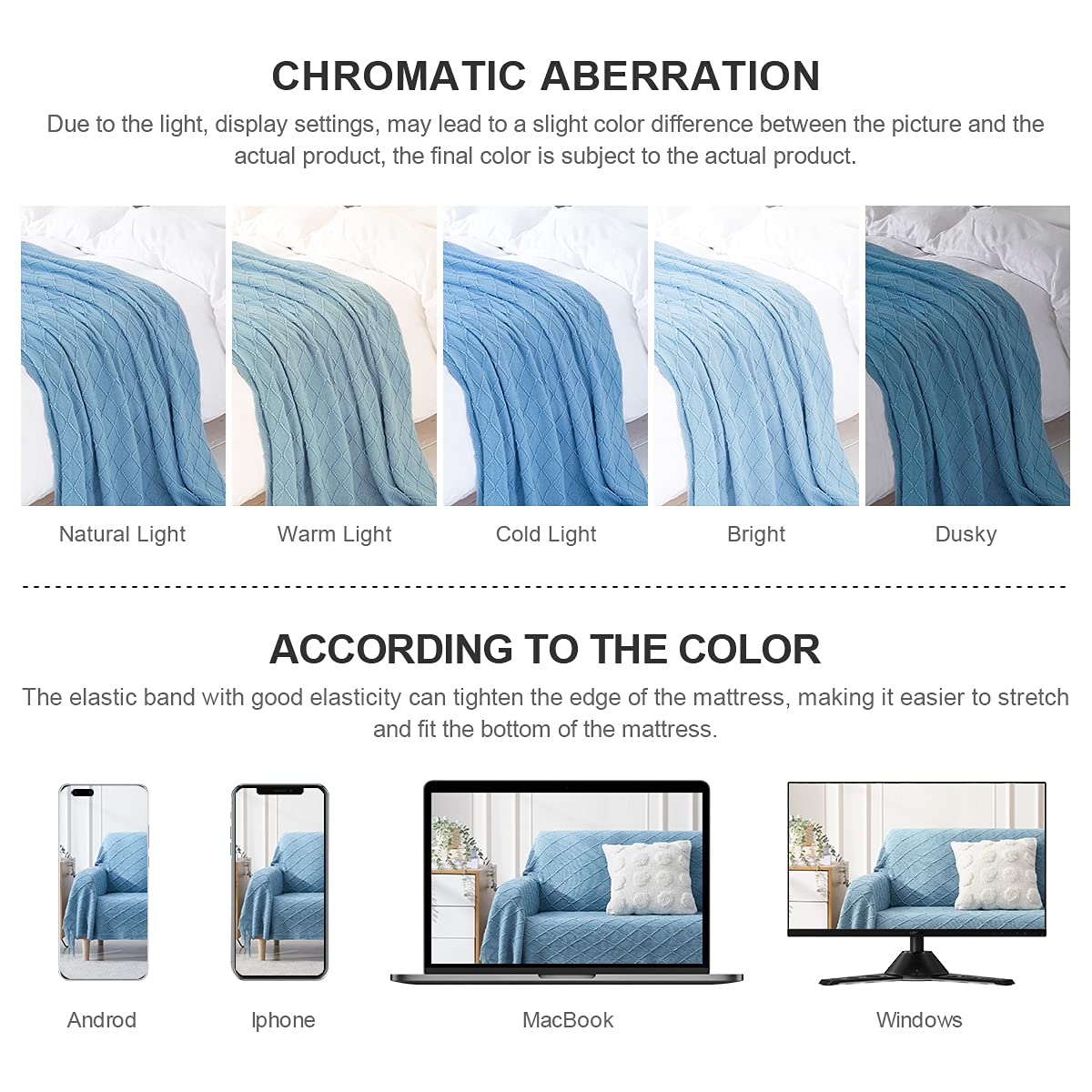 BOURINA Blue Throw Blanket 50x90 Inch Boho Knitted Soft Throw Sofa Blanket