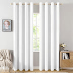 MIULEE 100% Blackout Linen Textured Curtains for Bedroom Solid Thermal Insulated Bright White Grommet Room Darkening Curtains & Drapes Luxury Decor for Living Room Nursery 52 x 108 Inch (2 Panels)