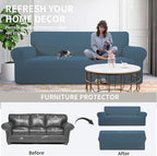 Easy-Going Stretch Oversized Loveseat Slipcover 1-Piece Sofa Cover Furniture Protector Couch Soft with Elastic Bottom for Kids Polyester Spandex Jacquard Fabric Small Checks Bluestone
