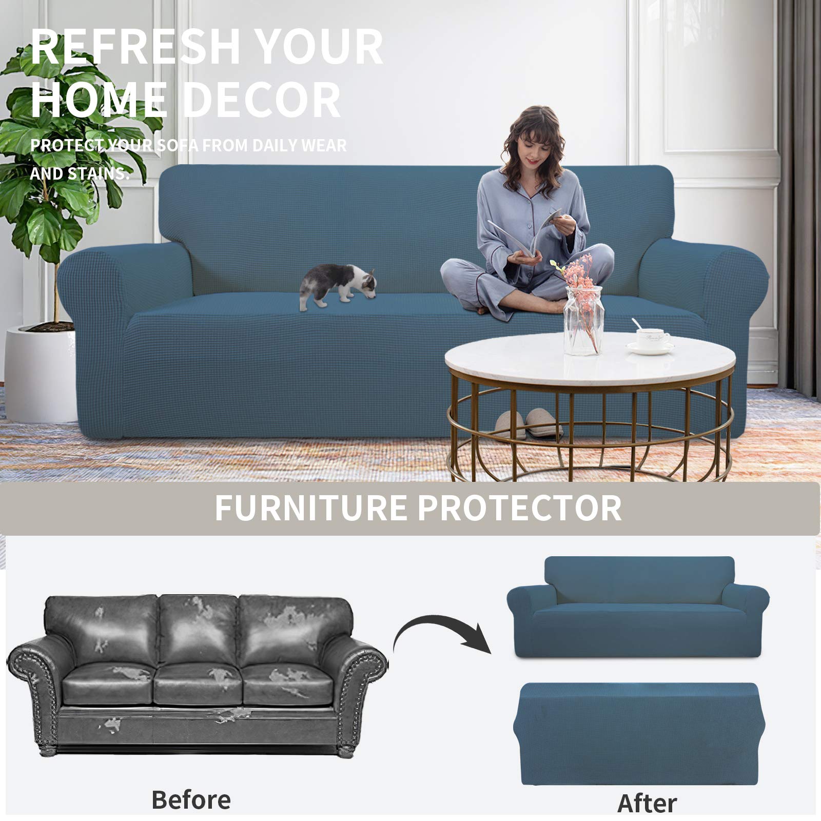 Easy-Going Stretch Oversized Chair Slipcover with Arm Washable Bluestone