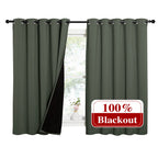 NICETOWN Dark Mallard 100% Blackout Lined Curtains, 2 Thick Layers Completely Blackout Window Treatment Thermal Insulated Drapes for Kitchen/Bedroom (1 Pair, 62" Width x 63" Length Each Panel)