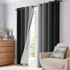 SimpleHome Ombre 100% Blackout Curtains for Bedroom 63 Inches Long, Black with White Liner Room Darkening Thermal Insulated Grommet Curtain/Drapes for Living Room,2 Panels Set