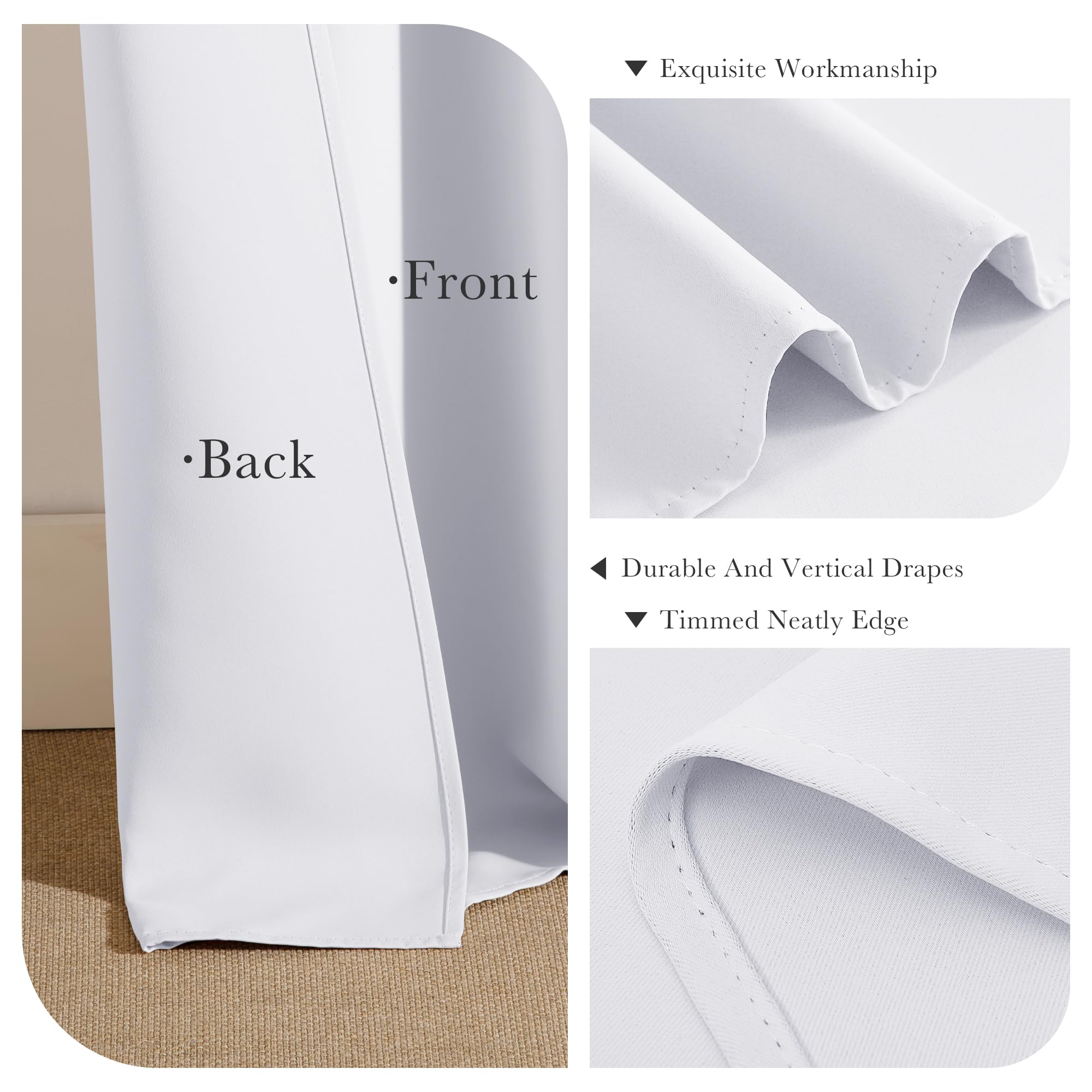 PONY DANCE 50% Light Filtering Curtains 84 inch Long, Back Tab & Rod Pocket Nursery Room Darkening Curtains for Bedroom and Living Room Decoration, 42 Inches Wide, 2 Panels Set, Pure White