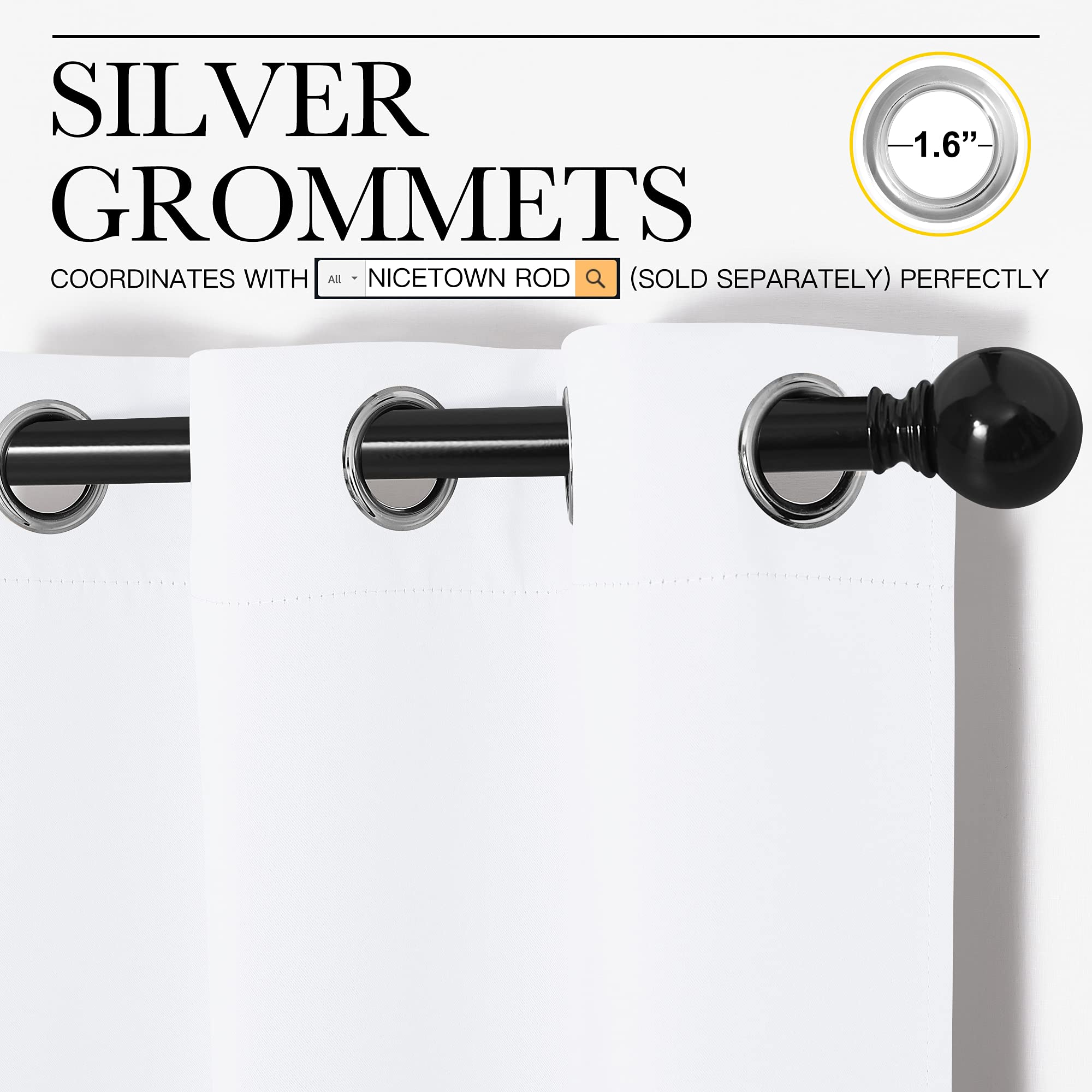 NICETOWN Draperies Curtains Panels, Blocking Out 50% Sunlight Window Treatment Curtains, Small Window Drapes for Bedroom (2 Panels, 55 by 68, White)