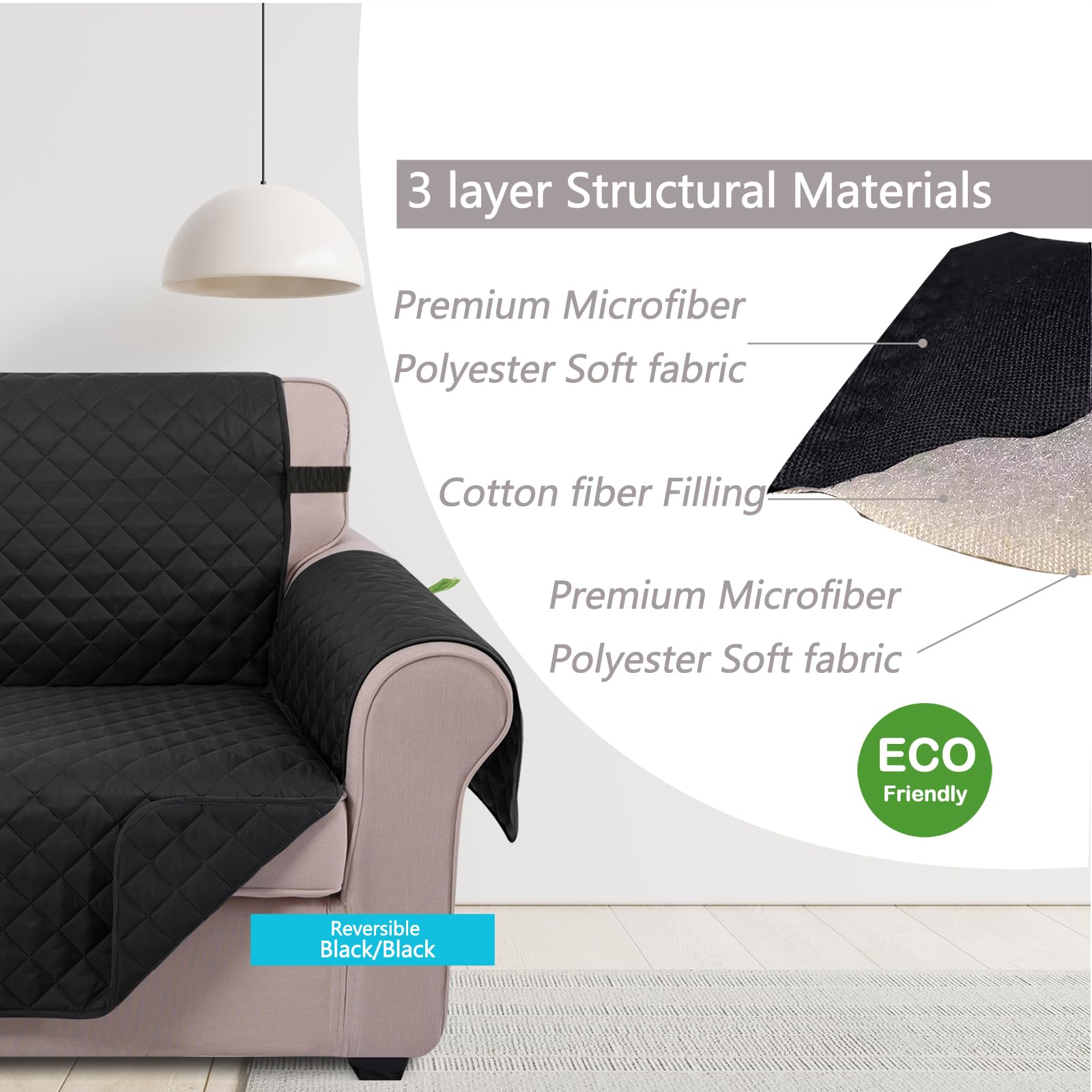U-NICE HOME Large Sofa Cover Reversible Couch Cover for Dogs, Black