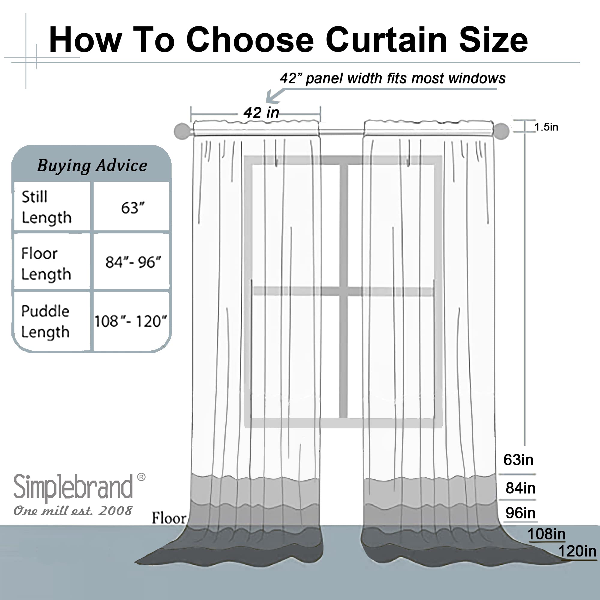 Simplebrand Sheer White Curtains 120 Inches Long, Extra Long Rod Pocket Solid Color Window Sheer Curtain Panels, Elegant Curtains & Drapes for Living Room, Bedroom 2 Panels (White, 2x42x120'')