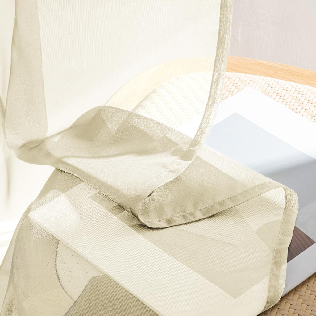 MIULEE Light Cream Sheer Curtains 90 Inches Long 4 Panels 42 x 90 Inches