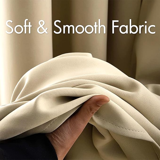 MIULEE Cream Beige Blackout Bedroom Curtains 63 Inch Long Light Blocking