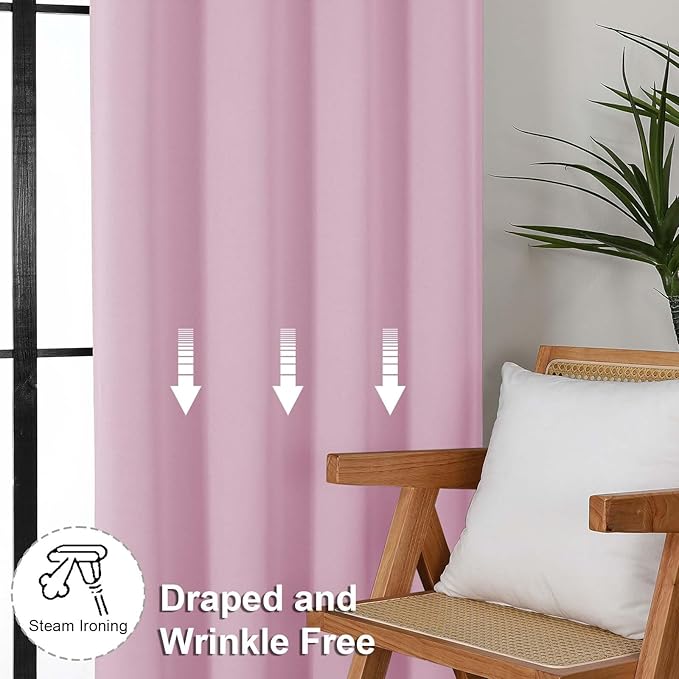 Simplebrand Ava Pink Blackout Curtains for Bedroom 72 Inch Length 2 Panels Set, Privacy Thermal Insulated Rod Pocket Door Window Curtains for Patio French Front Door, W40 x L72 Inch