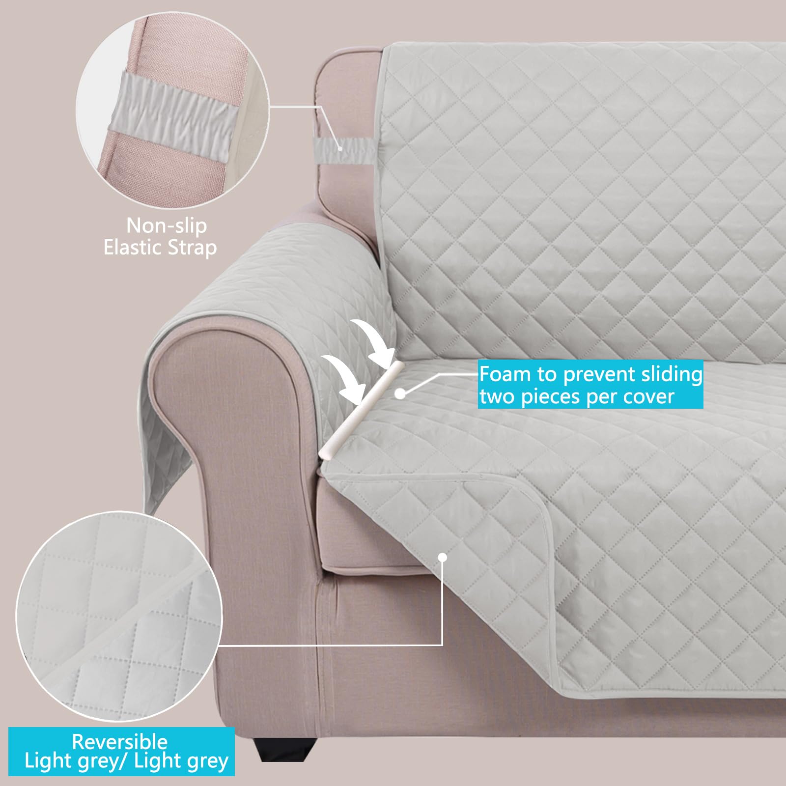 U-NICE HOME Reversible Recliner Chair Covers, Light Grey