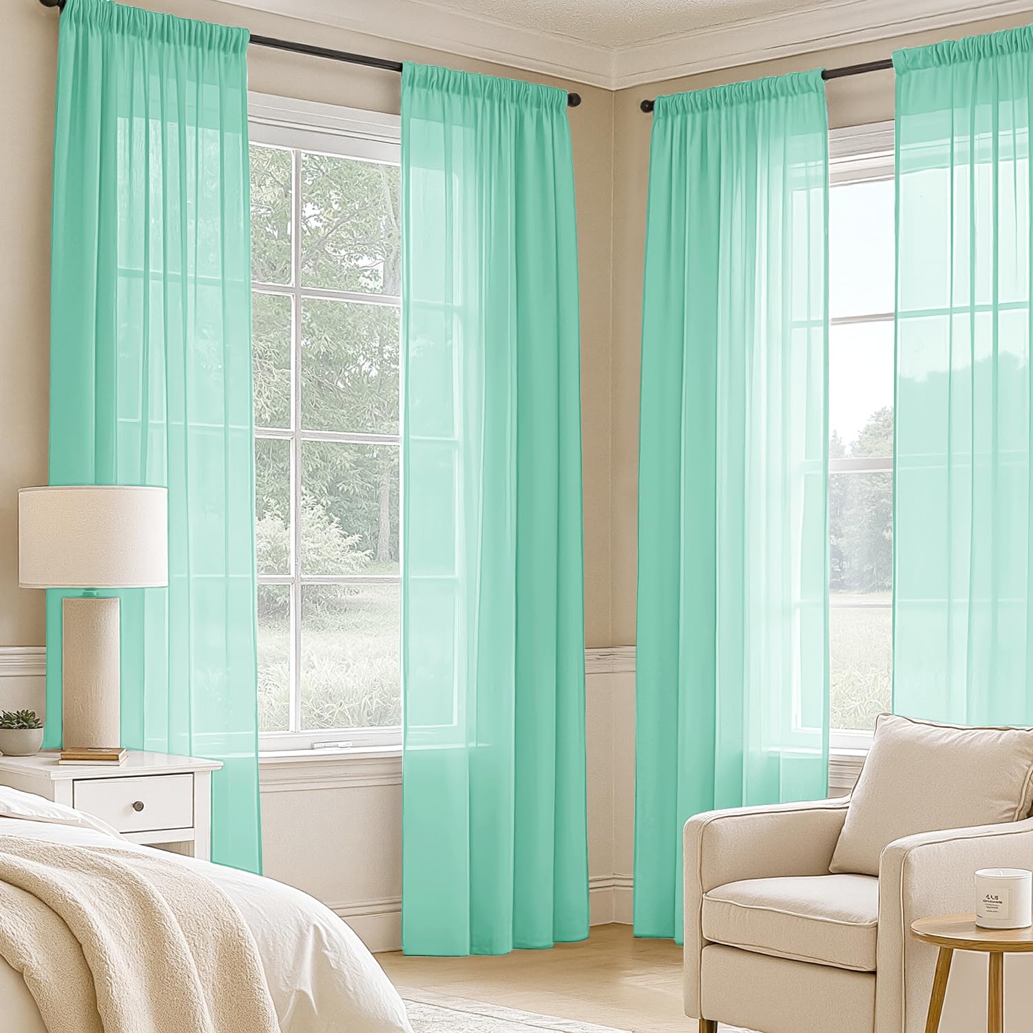 MIULEE Aqua Sheer Curtains 84 Inches Long 4 Panels 42 x 84 Inches
