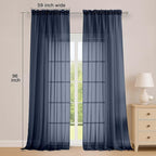 OWENIE Extra Long Navy Blue Sheer Curtains 96 Inches Long 2 Panels Set, Soft Lightweight Airy Voile Sheer Curtain for Bedroom Living Room, Rod Pocket Solid Color Farmhouse Curtains, 59" Wx96 L Inch