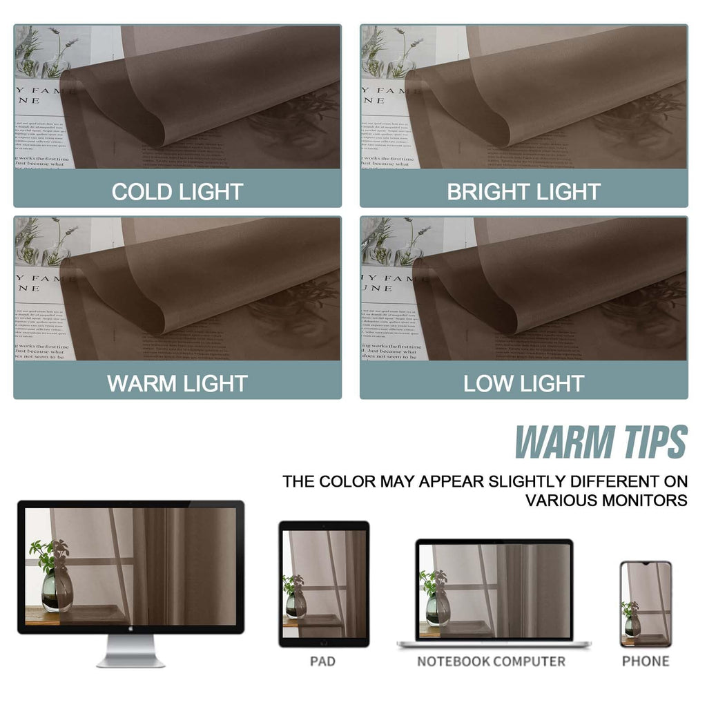 Ebesto Chocolate Sheer Curtains 90 Inches Long 2 Panels, Light Filtering Solid Sheer Curtains for Bedroom Living Room, Lightweight Window Voile Sheer Drapes, Dual Rod Pocket, 2x42Wx90L Inches