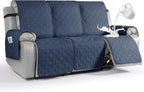 VANSOFY Waterproof Recliner Couch Covers, Sofa Covers 1-Piece Washable Reclining Sofa Cover Non-Slip Furniture Protector with Elastic Straps Pocket for Dogs, Pets(Navy Blue,3 Seater)
