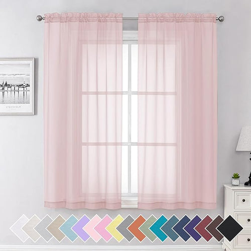 Aiyufeng Light Grey Sheer Window Curtains 84 Inches Long 2 PCS- Rod Pocket Living Room Curtain Panels Voile Textured Soft and Lightweight Window Treatments for Bedroom Decor, 40W x 84L Inches — 40"W x 63"L (Pack of 2)