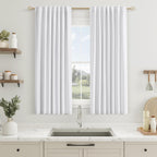 Guken White 100% Blackout Linen Curtains 54 Inch Length 2 Panels Set for Living Room Bedroom Back Tab Thermal Insulated Black Out Linen Drapes Room Darkening Window Curtains